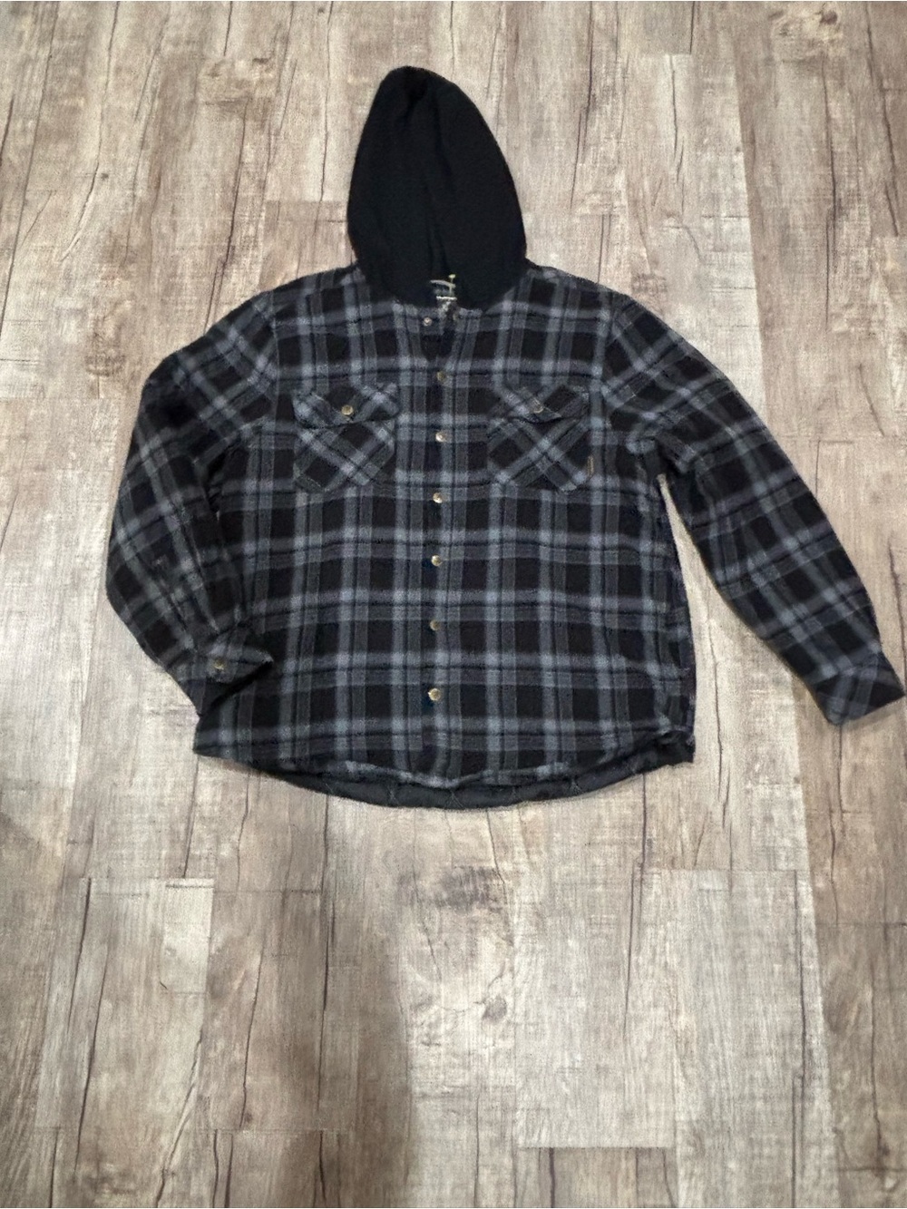 Legendary Outfitters Hooded Plaid Flannel Jacket Black Gray Men's Size XL